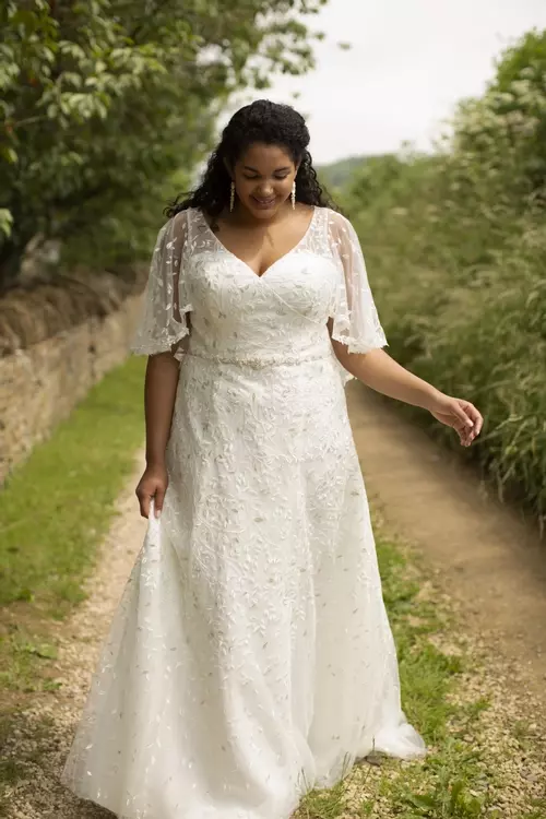 TC W441 Waterfall Cape Plus Size Wedding Dress True Curves